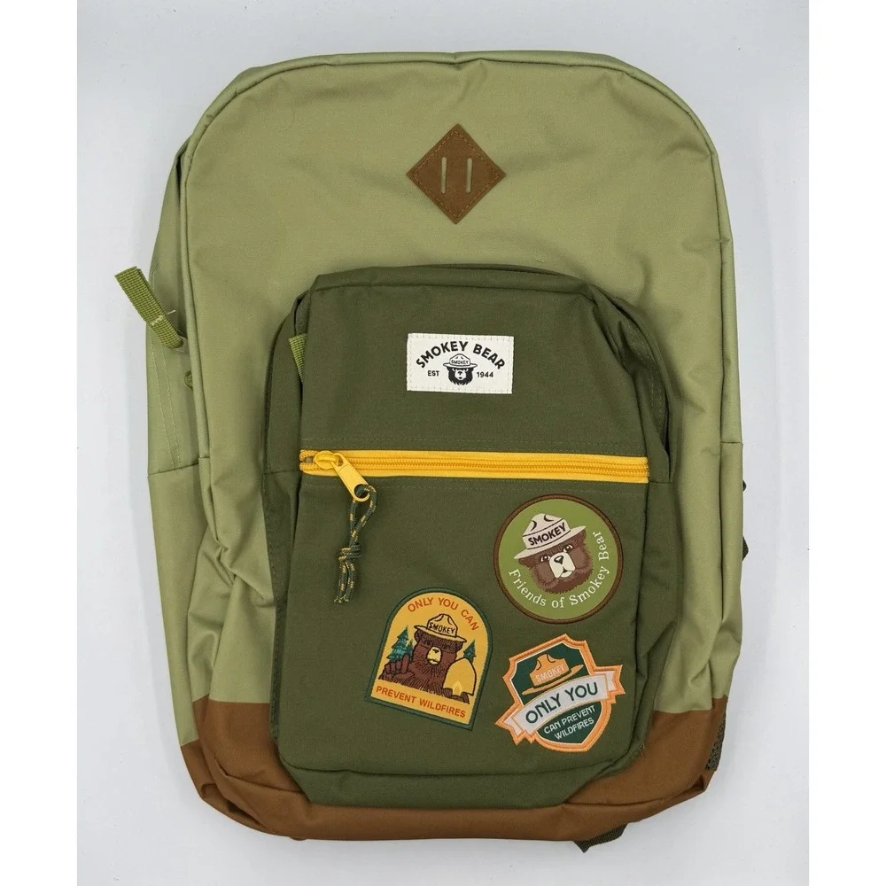 Mad Engine Smokey Bear Backpack Green Patch Travel School Bag New